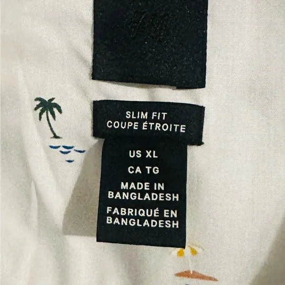 H&M NWOT Slim Fit White Palm Tree Print Men's Shirt XL - Picture 4 of 4